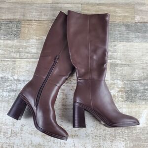 Dolce Vita Flapper Womens Knee High Boots Sz 6 M Dark Brown Side Zip Block Heel